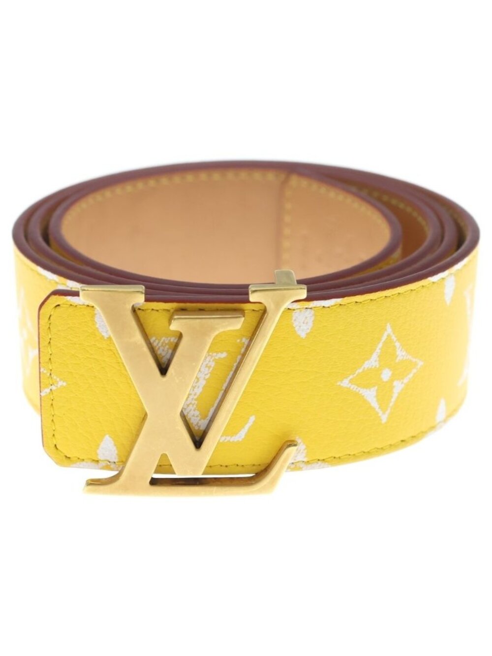 Louis Vuitton Monogram LV Ceinture Leather Belt Yellow Brown 90/36 Gold